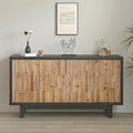 Buffet 4 portes en bois de récupération avec mosaïque, cadre foncé et pieds carrés