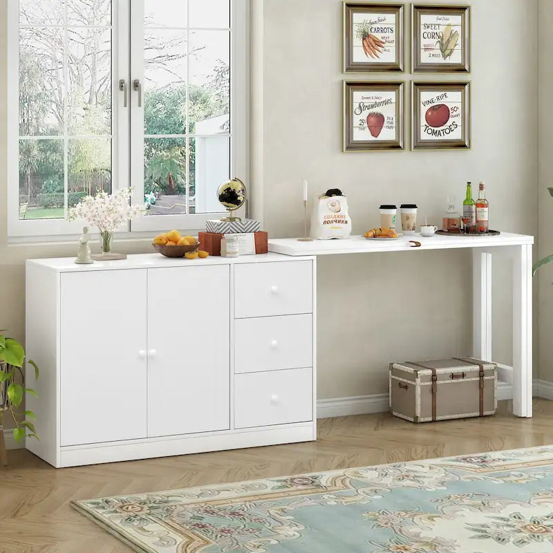 Buffet 2 portes, 3 tiroirs, plateau supérieur coulissant extensible