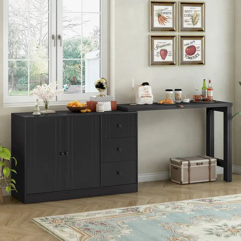 Buffet 2 portes, 3 tiroirs, plateau supérieur coulissant extensible