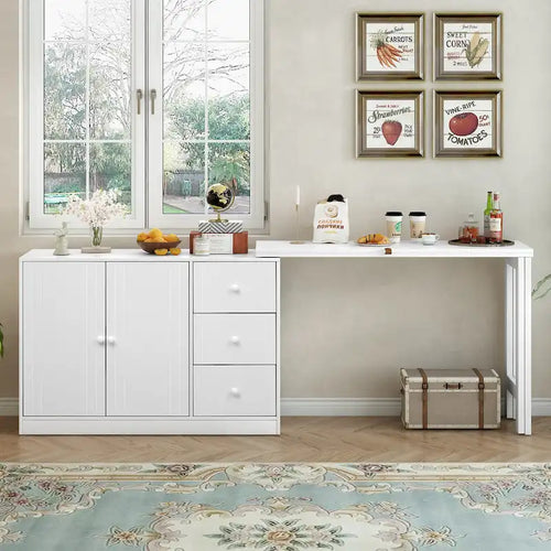 Buffet 2 portes, 3 tiroirs, plateau supérieur coulissant extensible