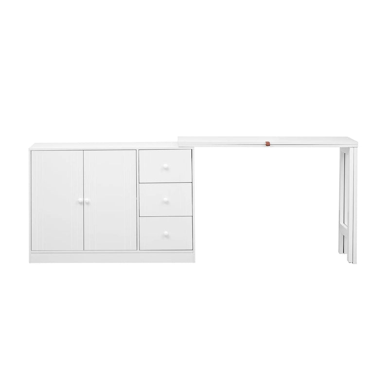 Buffet 2 portes, 3 tiroirs, plateau supérieur coulissant extensible