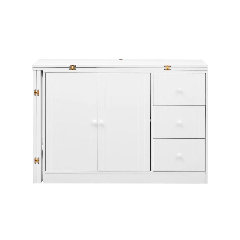 Buffet 2 portes, 3 tiroirs, plateau supérieur coulissant extensible