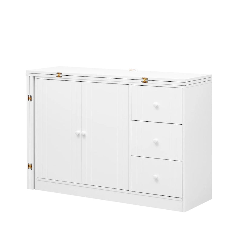 Buffet 2 portes, 3 tiroirs, plateau supérieur coulissant extensible