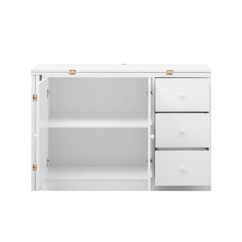 Buffet 2 portes, 3 tiroirs, plateau supérieur coulissant extensible