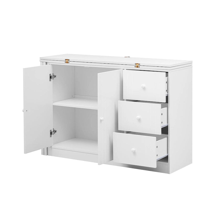 Buffet 2 portes, 3 tiroirs, plateau supérieur coulissant extensible