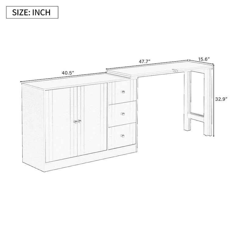 Buffet 2 portes, 3 tiroirs, plateau supérieur coulissant extensible