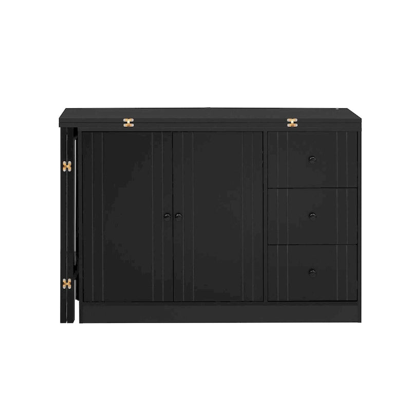 Buffet 2 portes, 3 tiroirs, plateau supérieur coulissant extensible
