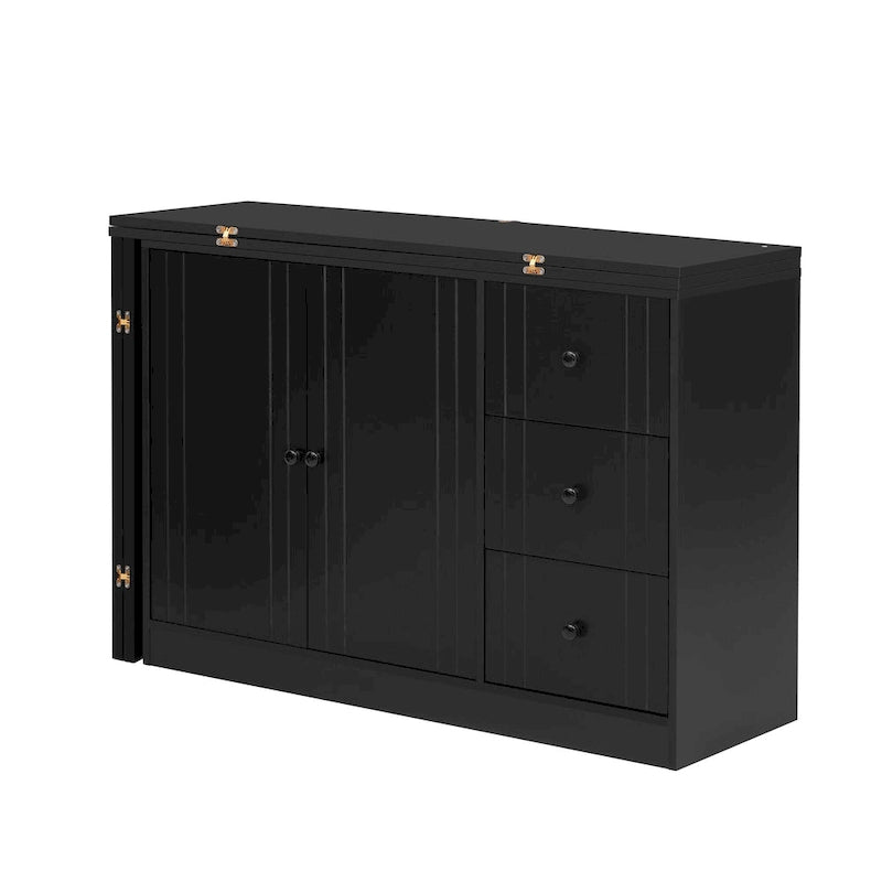 Buffet 2 portes, 3 tiroirs, plateau supérieur coulissant extensible
