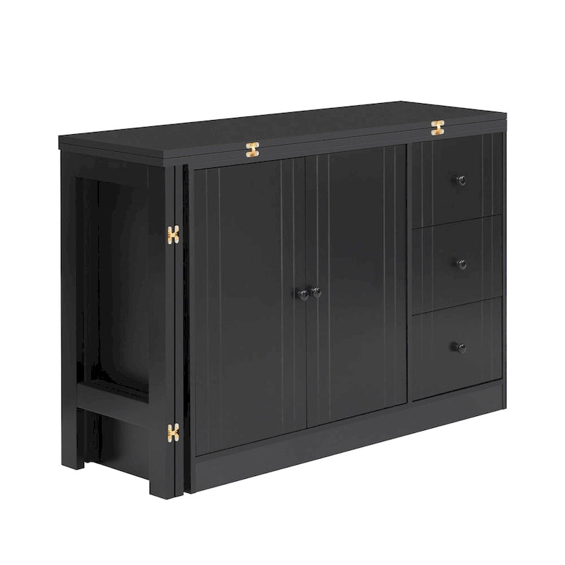Buffet 2 portes, 3 tiroirs, plateau supérieur coulissant extensible