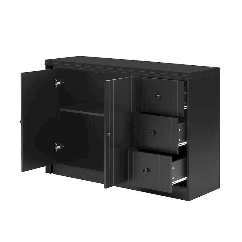 Buffet 2 portes, 3 tiroirs, plateau supérieur coulissant extensible