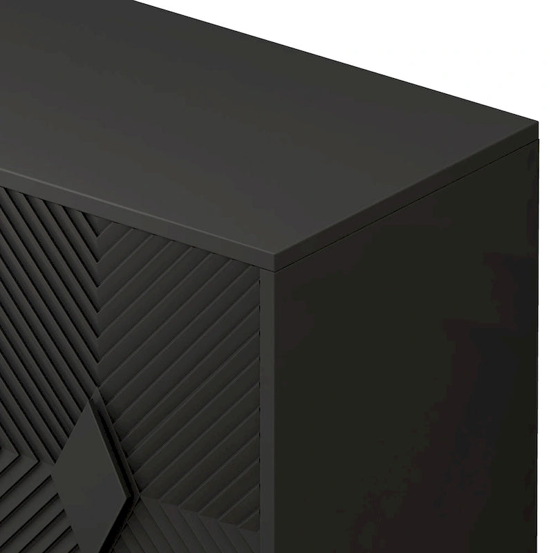 Meuble d'appoint noir à double porte avec portes cannelées et pieds en métal