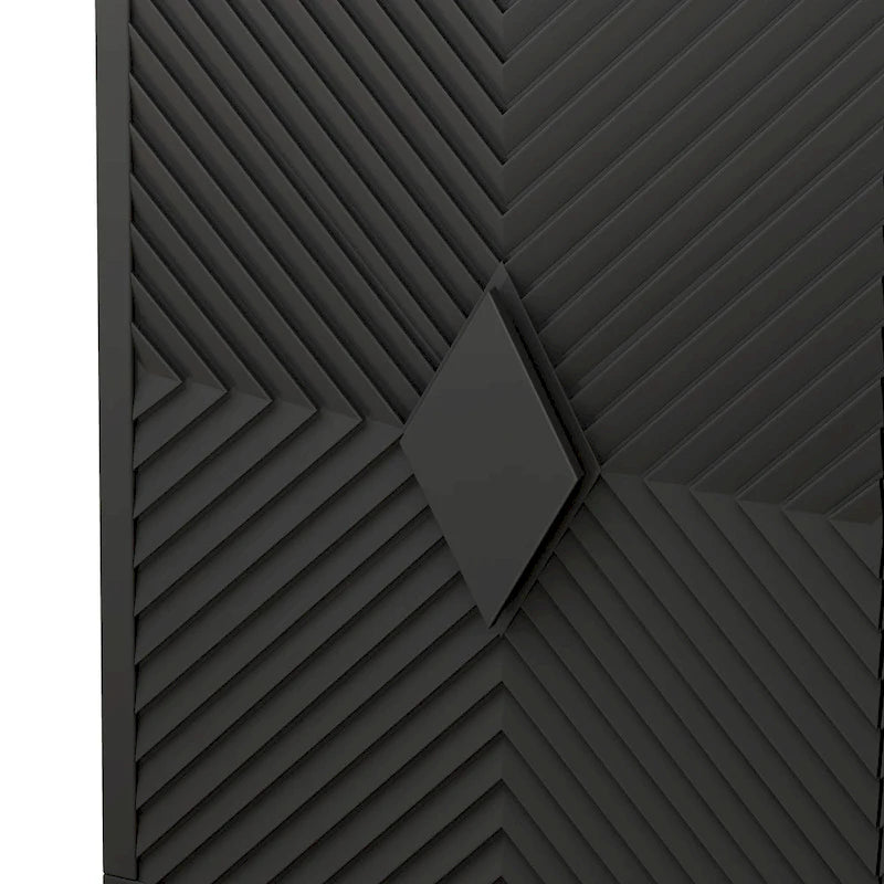 Meuble d'appoint noir à double porte avec portes cannelées et pieds en métal