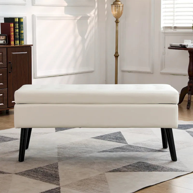 Banc de rangement capitonné rabattable de 109 cm avec pieds en bois massif