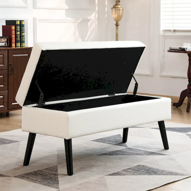 Banc de rangement capitonné rabattable de 109 cm avec pieds en bois massif