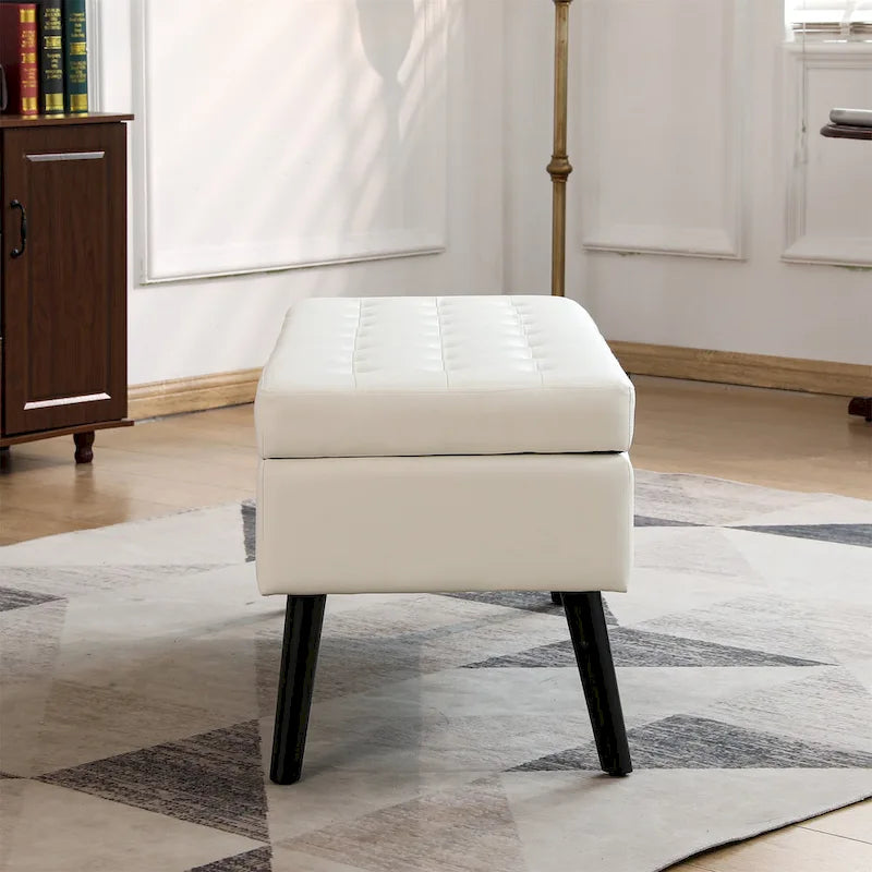 Banc de rangement capitonné rabattable de 109 cm avec pieds en bois massif