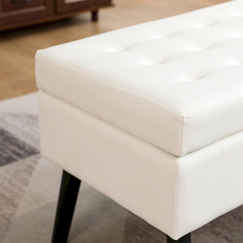 Banc de rangement capitonné rabattable de 109 cm avec pieds en bois massif