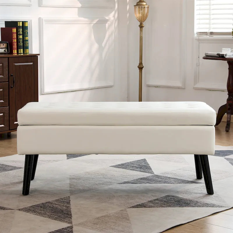 Banc de rangement capitonné rabattable de 109 cm avec pieds en bois massif