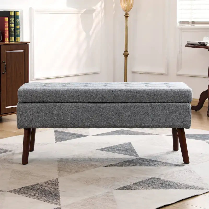Banc de rangement capitonné rabattable de 109 cm avec pieds en bois massif