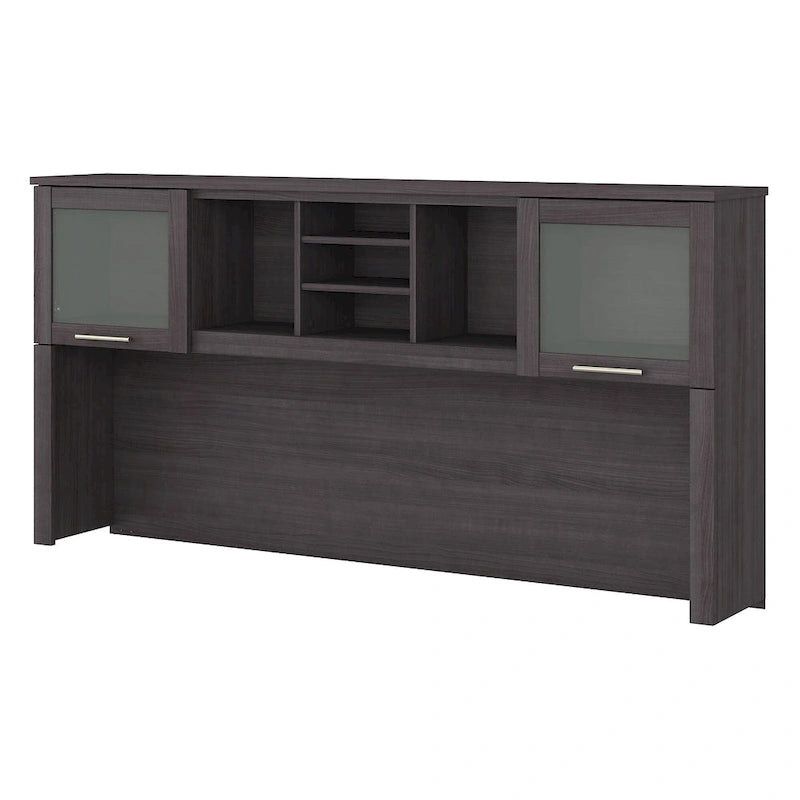 Hutch de bureau gris foncé de 183 cm avec portes en verre dépoli et étagères ouvertes