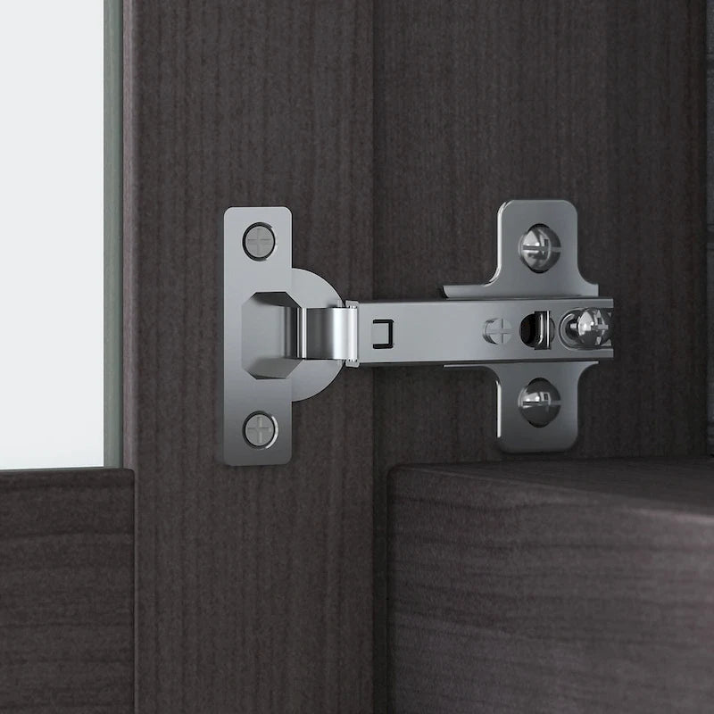 Hutch de bureau gris foncé de 183 cm avec portes en verre dépoli et étagères ouvertes