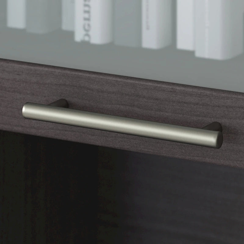 Hutch de bureau gris foncé de 183 cm avec portes en verre dépoli et étagères ouvertes