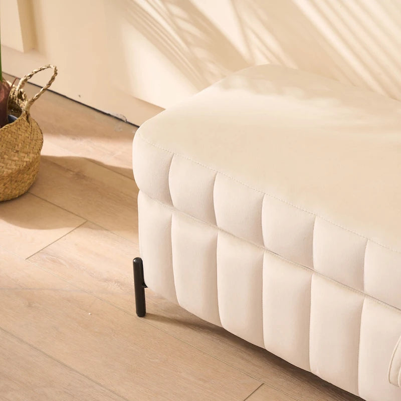 Banc coffre de rangement capitonné en velours avec pieds en métal, beige ou vert