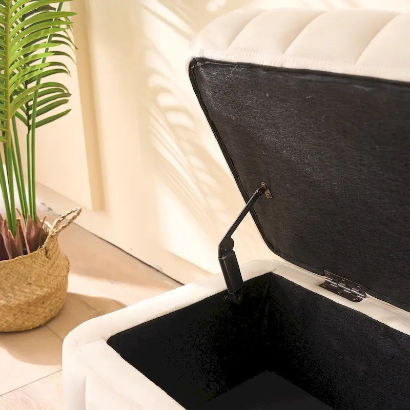 Banc coffre de rangement capitonné en velours avec pieds en métal, beige ou vert