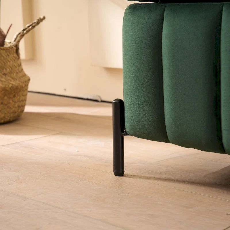 Banc coffre de rangement capitonné en velours avec pieds en métal, beige ou vert