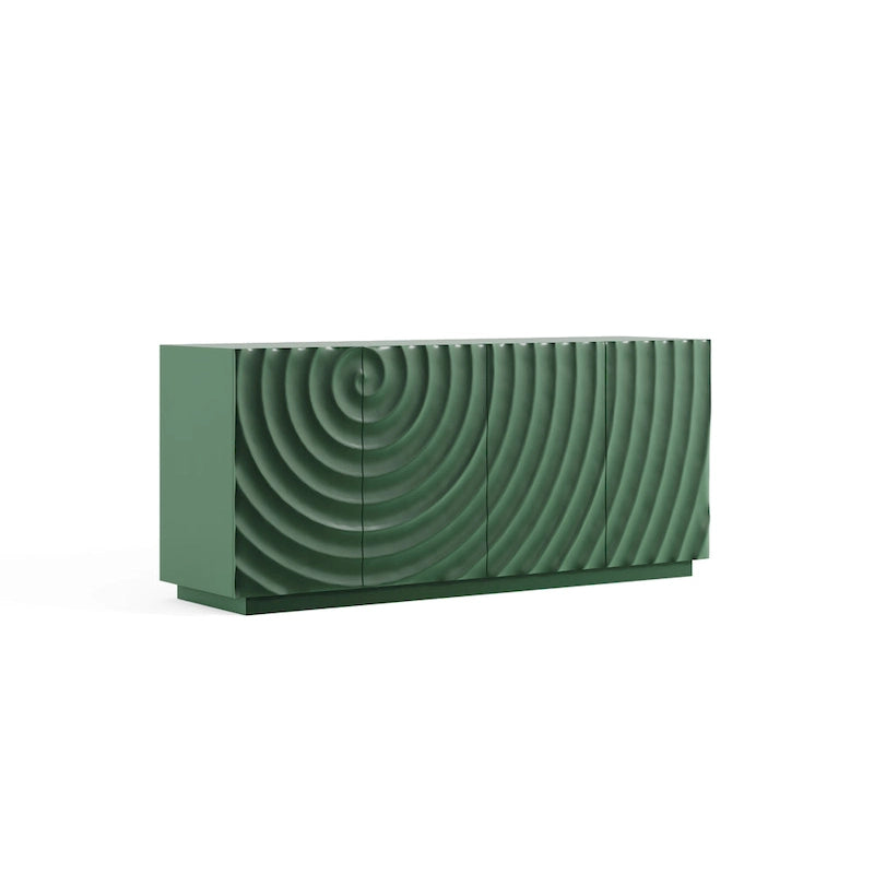 Bahut à 4 portes avec motifs de vagues vert foncé en relief et base suspendue