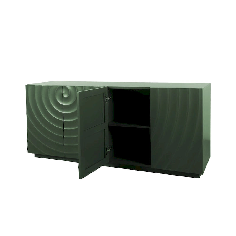 Bahut à 4 portes avec motifs de vagues vert foncé en relief et base suspendue