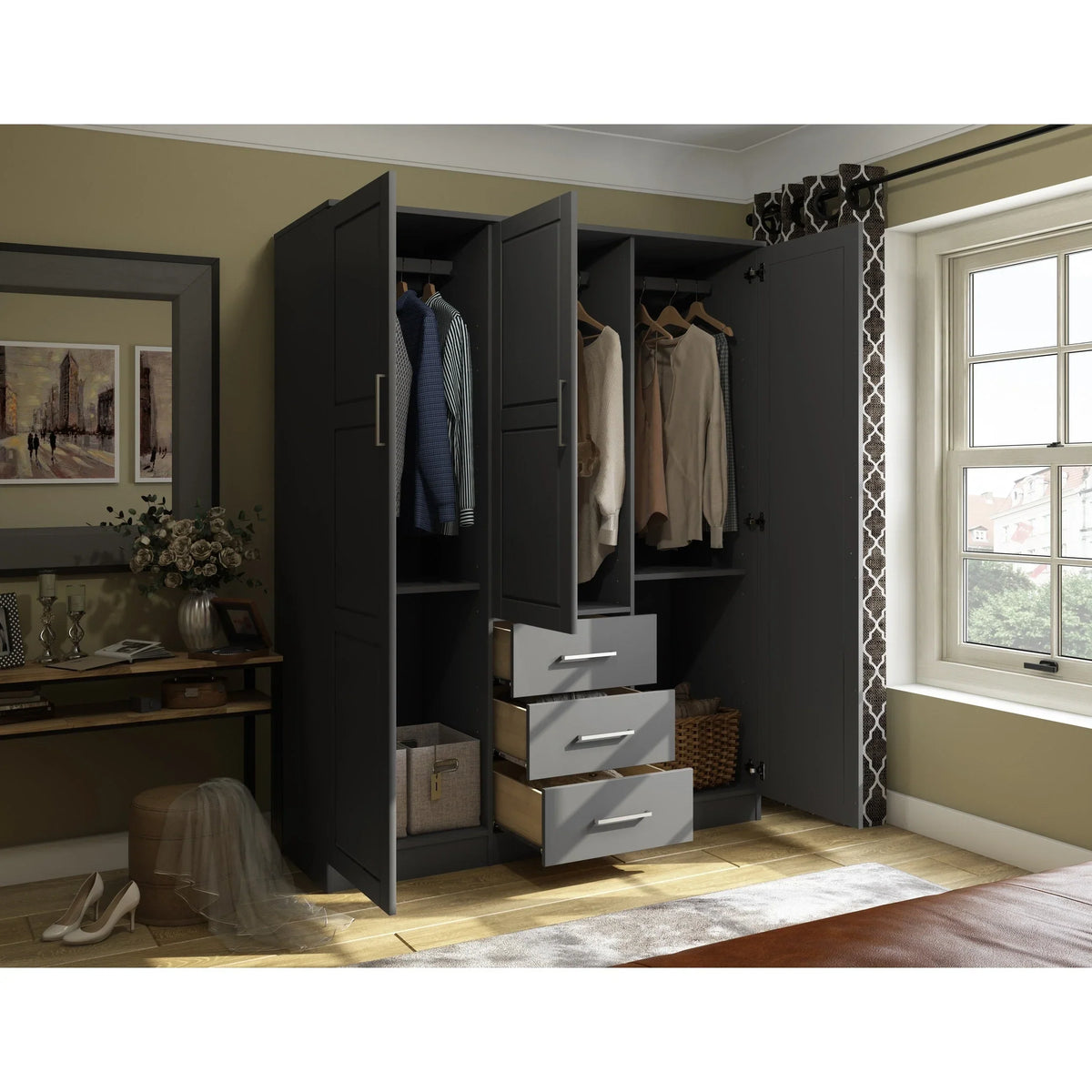 Armoire Palace Imports Cosmo à 3 portes en bois massif à 100 %, avec portes en bois massif ou miroirs