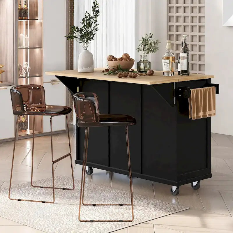 Desserte de cuisine avec plateau rabattable en bois d'hévéa