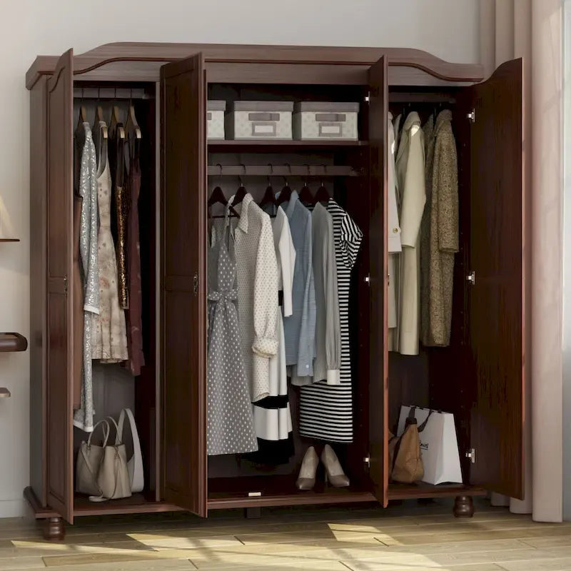 Armoire-penderie Kyle à 4 portes en bois massif 100 % Palace Imports, avec portes en bois massif ou miroir