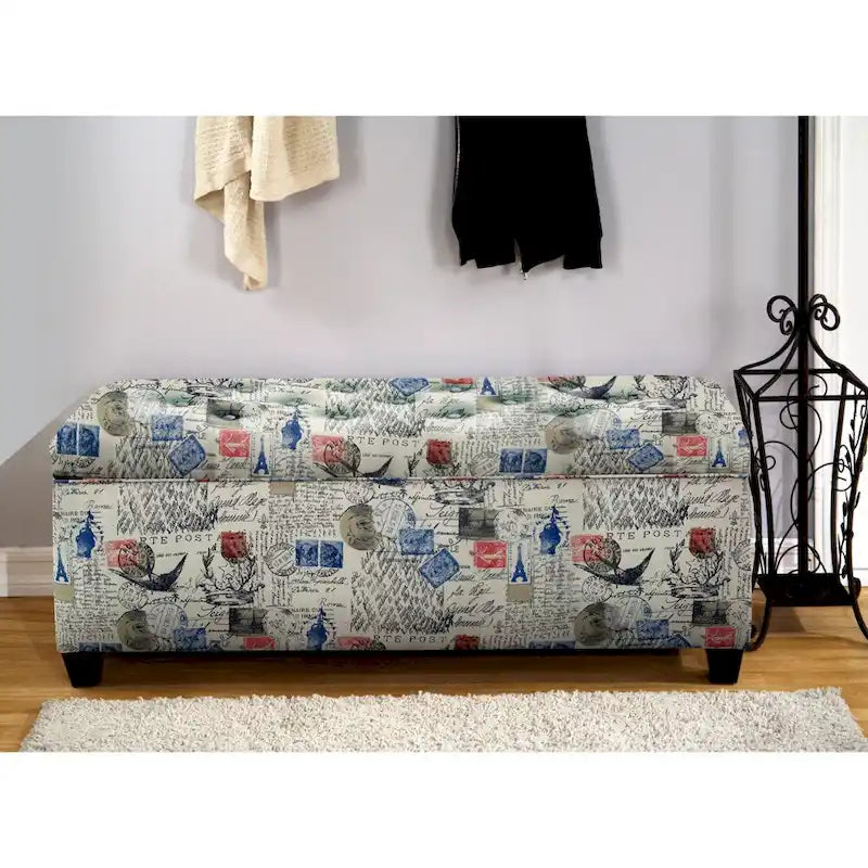 Banc de rangement pour chaussures rembourré Off-White avec imprimé carte postale et intérieur divisé