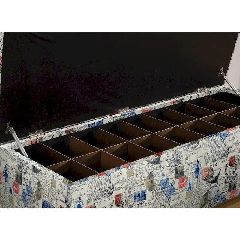 Banc de rangement pour chaussures rembourré Off-White avec imprimé carte postale et intérieur divisé