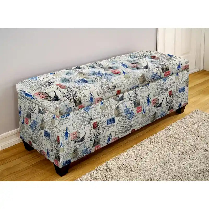 Banc de rangement pour chaussures rembourré Off-White avec imprimé carte postale et intérieur divisé