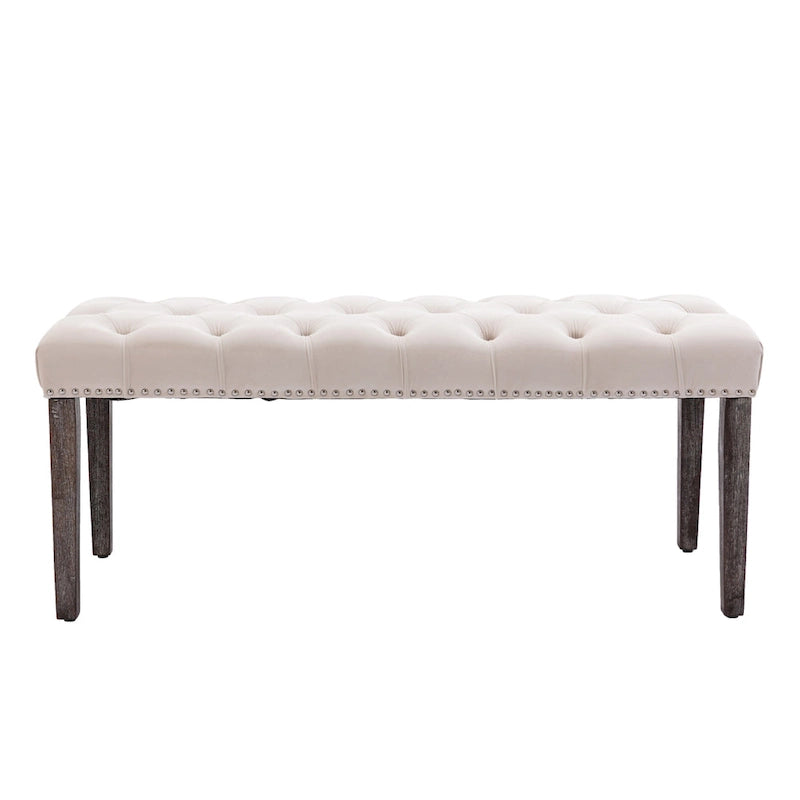 Banc Ottoman Capitoué en Velours avec Clous Décoratifs et Pieds en Bois, Multicolore
