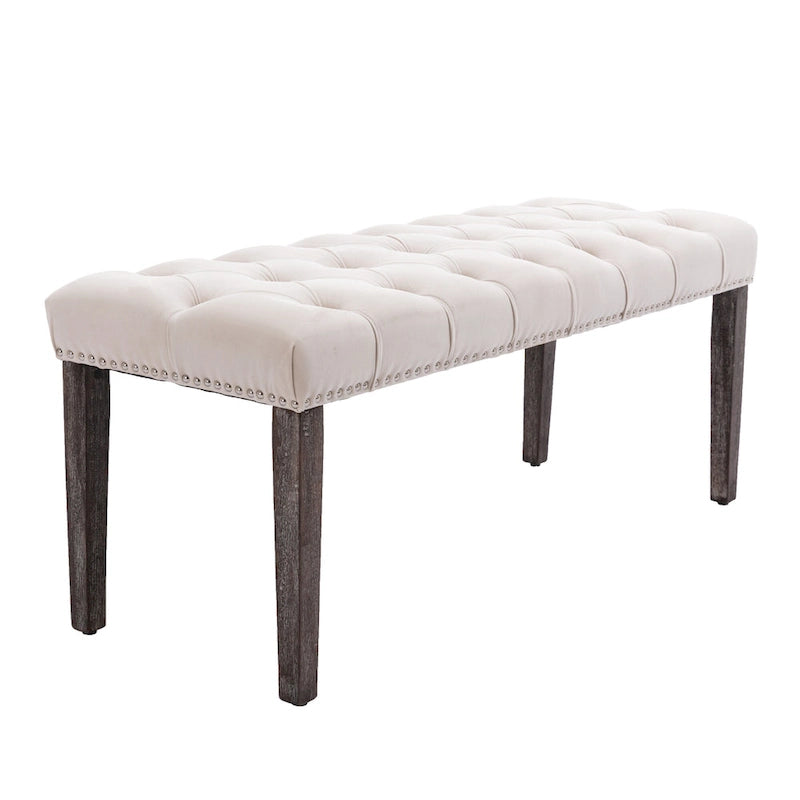 Banc Ottoman Capitoué en Velours avec Clous Décoratifs et Pieds en Bois, Multicolore