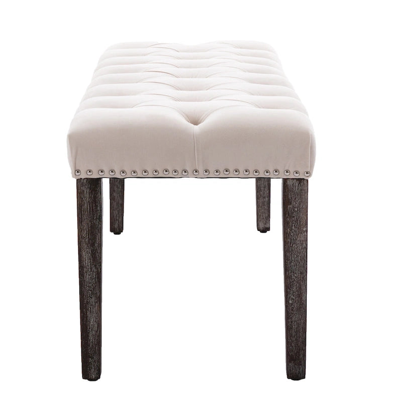 Banc Ottoman Capitoué en Velours avec Clous Décoratifs et Pieds en Bois, Multicolore
