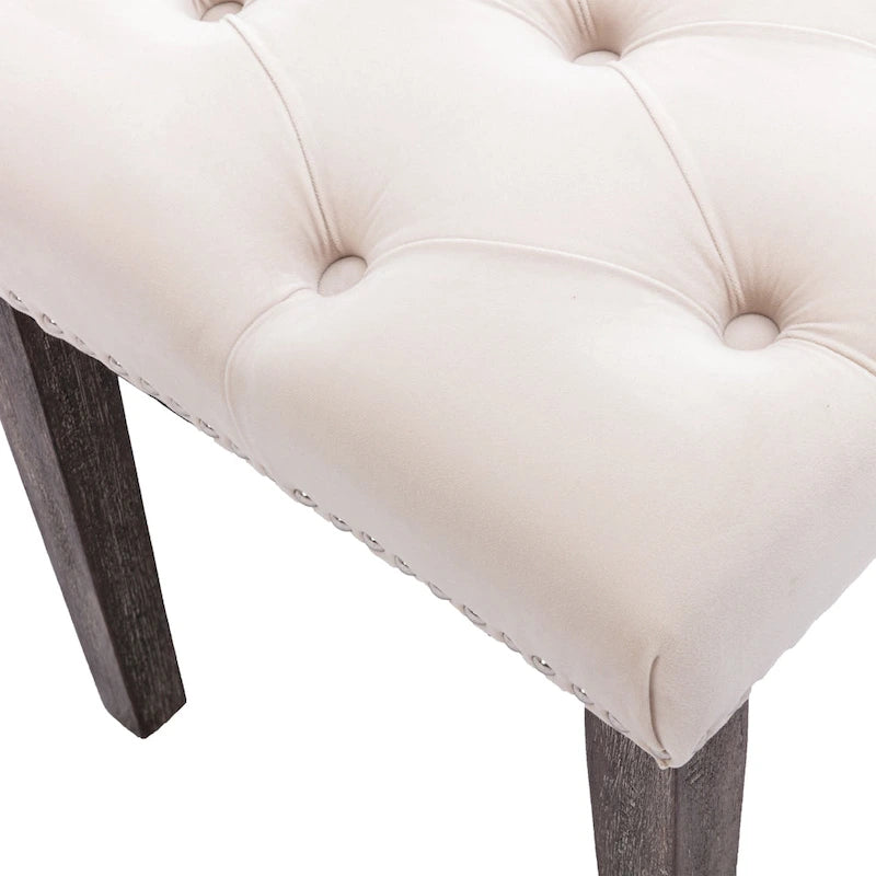 Banc Ottoman Capitoué en Velours avec Clous Décoratifs et Pieds en Bois, Multicolore