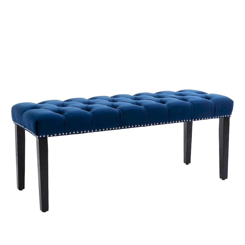 Banc Ottoman Capitoué en Velours avec Clous Décoratifs et Pieds en Bois, Multicolore