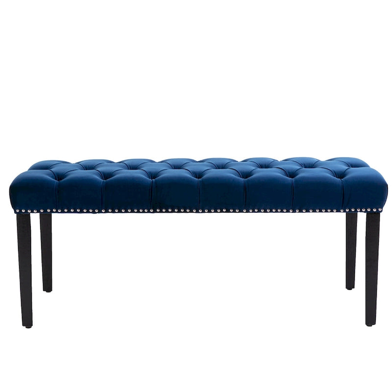 Banc Ottoman Capitoué en Velours avec Clous Décoratifs et Pieds en Bois, Multicolore