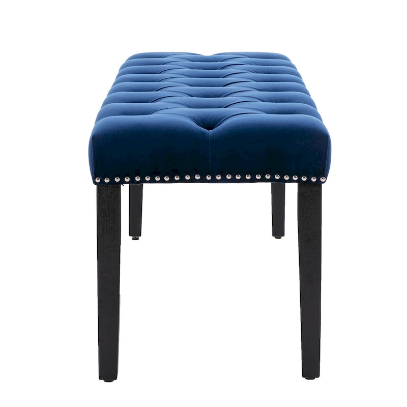 Banc Ottoman Capitoué en Velours avec Clous Décoratifs et Pieds en Bois, Multicolore