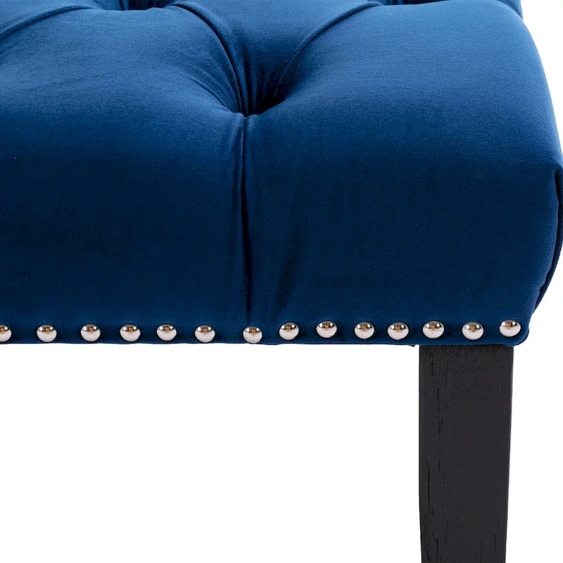 Banc Ottoman Capitoué en Velours avec Clous Décoratifs et Pieds en Bois, Multicolore