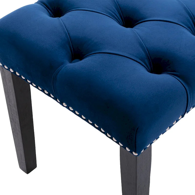 Banc Ottoman Capitoué en Velours avec Clous Décoratifs et Pieds en Bois, Multicolore