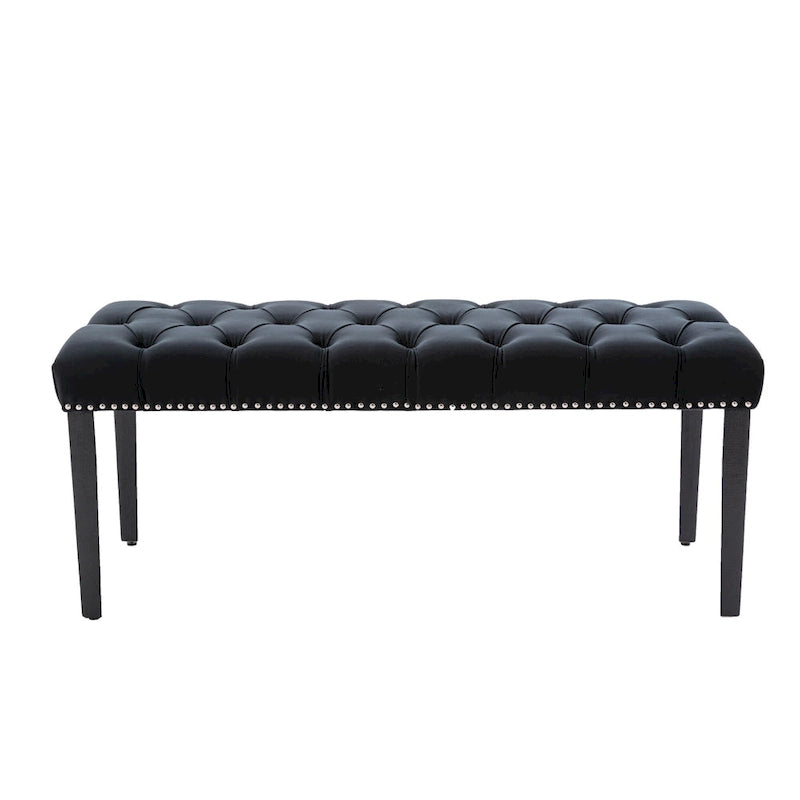 Banc Ottoman Capitoué en Velours avec Clous Décoratifs et Pieds en Bois, Multicolore
