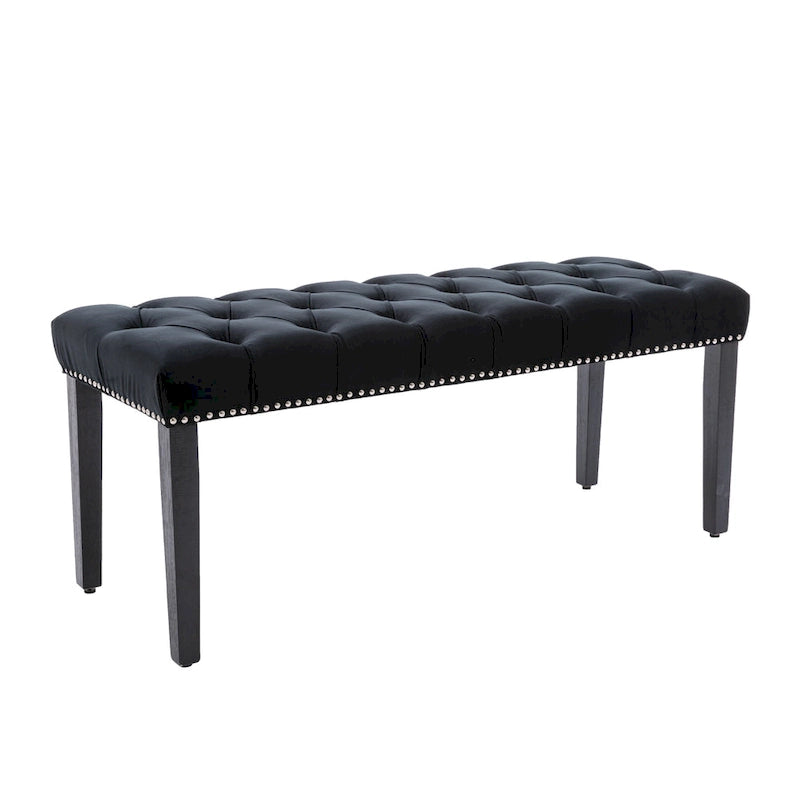 Banc Ottoman Capitoué en Velours avec Clous Décoratifs et Pieds en Bois, Multicolore
