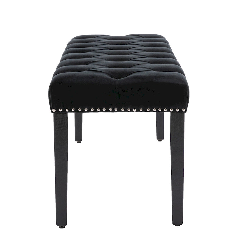 Banc Ottoman Capitoué en Velours avec Clous Décoratifs et Pieds en Bois, Multicolore