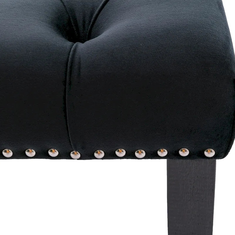 Banc Ottoman Capitoué en Velours avec Clous Décoratifs et Pieds en Bois, Multicolore