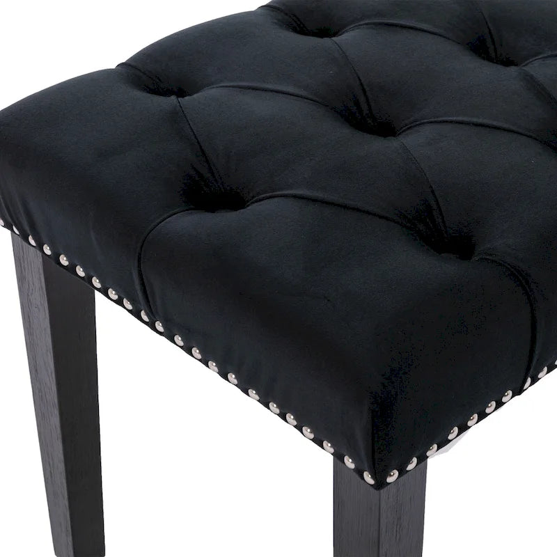 Banc Ottoman Capitoué en Velours avec Clous Décoratifs et Pieds en Bois, Multicolore